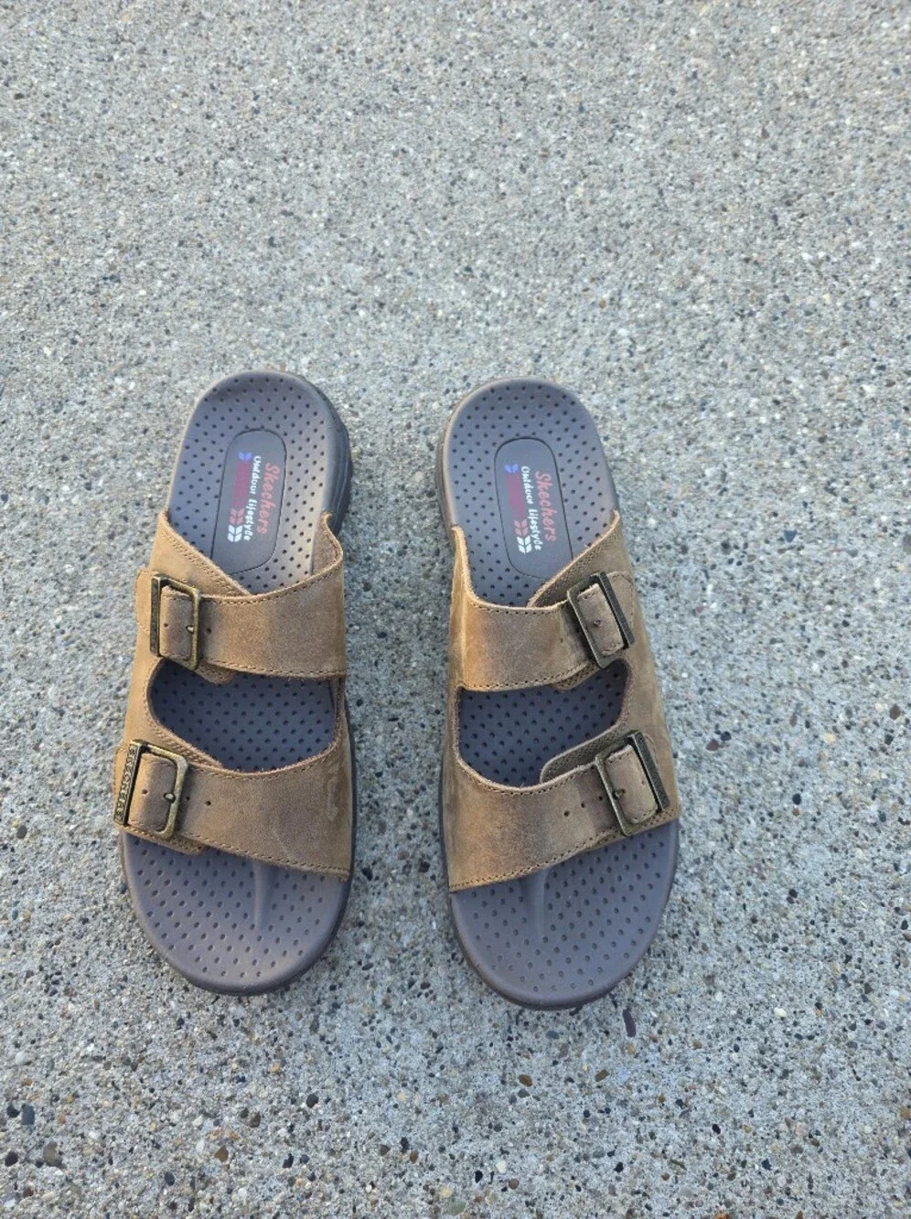 Skechers Leather Dual-Buckle Slide Sandals Women 8.5